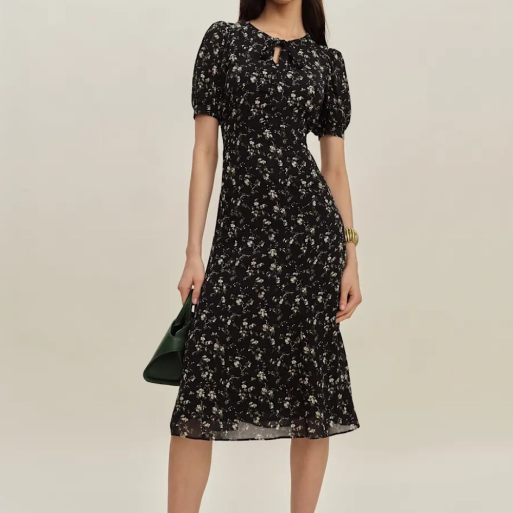 Reformation Black Floral Midi Dress